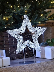 Festive 45cm Lit Silver Shimmer Star On Stand LED - Image 1 of 1