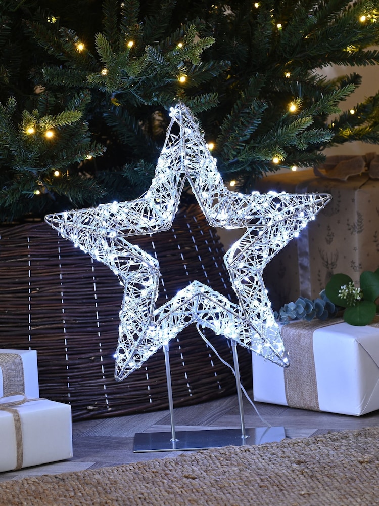Festive 45cm Lit Silver Shimmer Star On Stand LED - Image 1 of 1 Festive 45cm Lit Silver Shimmer Star On Stand LED - Image 1 of 1