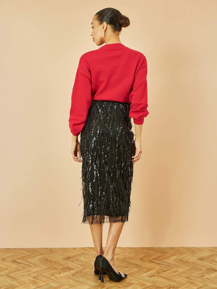 Yumi Red Sequinned Bow Neckline Jumper - Image 4 of 4 Yumi Red Sequinned Bow Neckline Jumper - Image 4 of 4