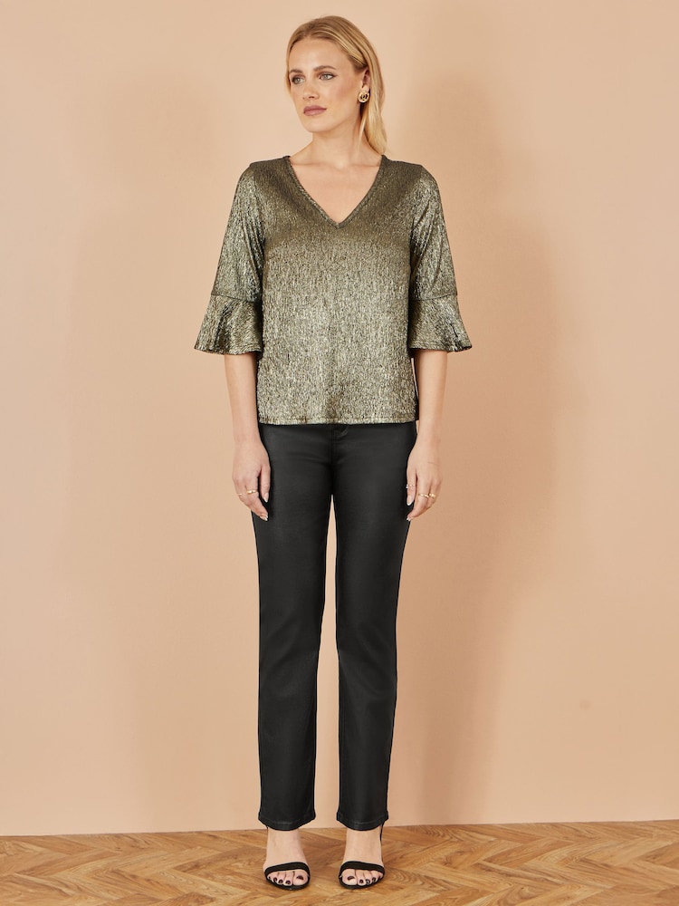 Yumi Gold Stretch Top With Fluted Sleeves - Image 2 of 5
