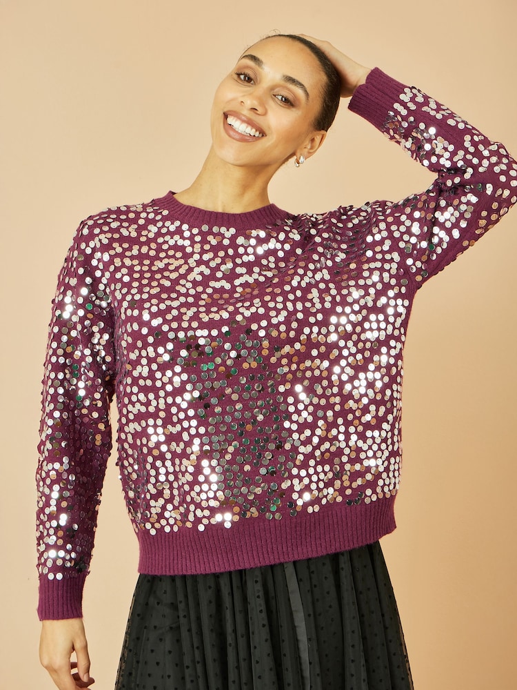 Yumi Red All Over Sequin Relaxed Fit Jumper - Image 1 of 5 Yumi Red All Over Sequin Relaxed Fit Jumper - Image 1 of 5