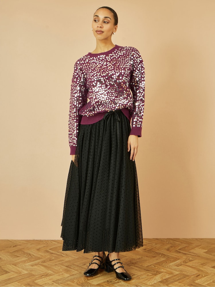 Yumi Red All Over Sequin Relaxed Fit Jumper - Image 2 of 5 Yumi Red All Over Sequin Relaxed Fit Jumper - Image 2 of 5
