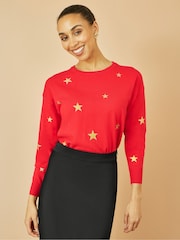 Yumi Red Foil Star Print Relaxed Fit Jumper - Image 3 of 4