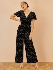 Yumi Black Foil Print Velvet Jumpsuit - Image 1 of 5