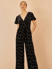Yumi Black Foil Print Velvet Jumpsuit - Image 2 of 5