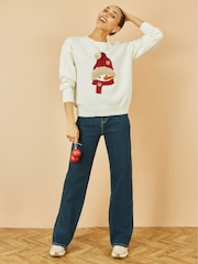 Yumi White Christmas Jumper With Applique Snowman - Image 2 of 4