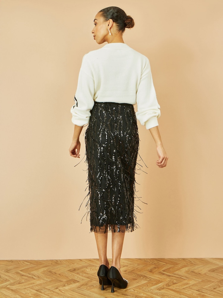 Yumi White Sequinned Bow Neckline Jumper - Image 5 of 5 Yumi White Sequinned Bow Neckline Jumper - Image 5 of 5