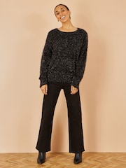Yumi Black Metallic Fluffy Eyelash Relaxed Jumper - Image 2 of 4