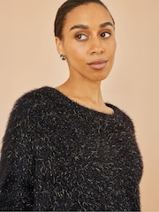 Yumi Black Metallic Fluffy Eyelash Relaxed Jumper - Image 3 of 4
