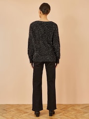 Yumi Black Metallic Fluffy Eyelash Relaxed Jumper - Image 4 of 4