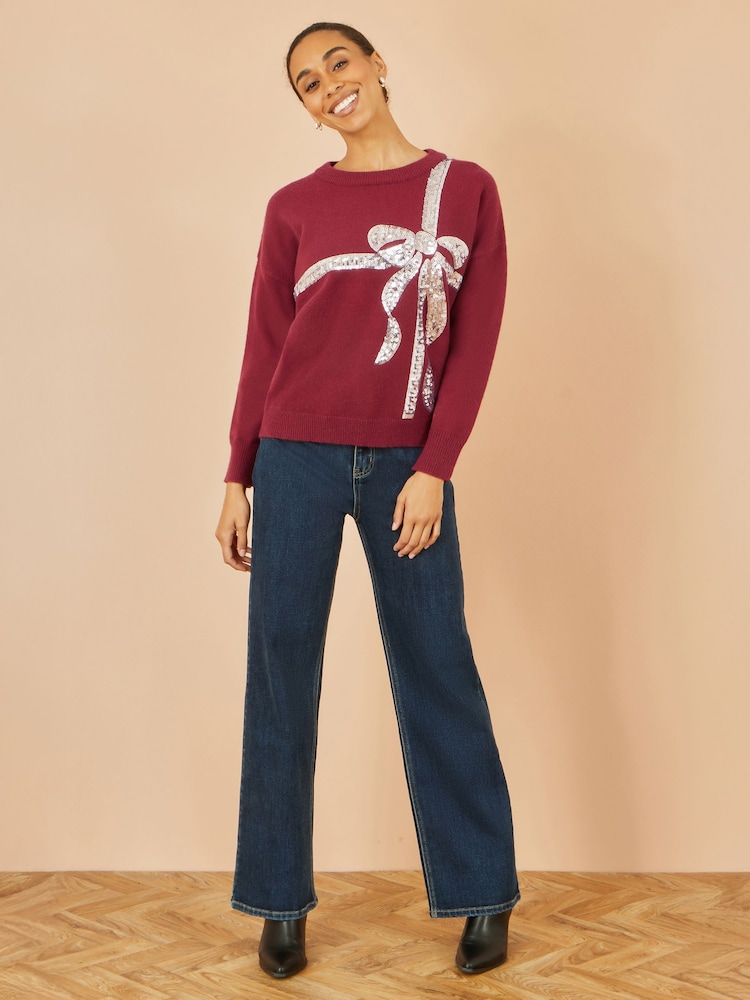 Yumi Red Sequin Bow Knitted Jumper - Image 2 of 4 Yumi Red Sequin Bow Knitted Jumper - Image 2 of 4