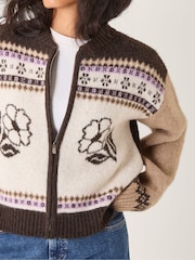 Monsoon Brown Julia Jacquard Knit Cardigan - Image 4 of 5