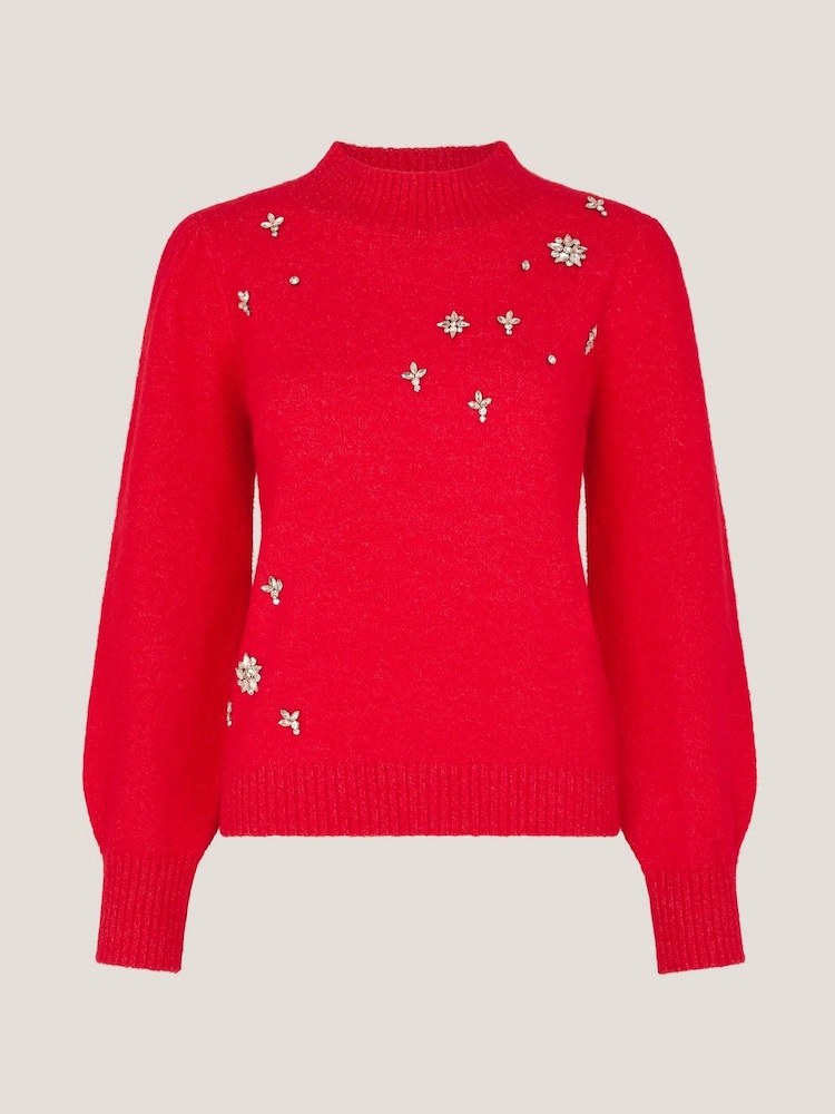 Monsoon Red Erika Gemstone Embellished Jumper - Image 1 of 1 Monsoon Red Erika Gemstone Embellished Jumper - Image 1 of 1