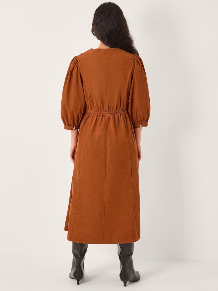 Monsoon Brown Leah Embroidered Corduroy Midi Dress - Image 2 of 4 Monsoon Brown Leah Embroidered Corduroy Midi Dress - Image 2 of 4