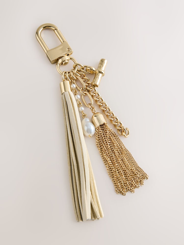 Gold Beaded Shell Bag Charm - Image 1 of 3 Gold Beaded Shell Bag Charm - Image 1 of 3