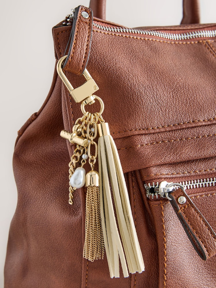 Gold Beaded Shell Bag Charm - Image 3 of 3 Gold Beaded Shell Bag Charm - Image 3 of 3