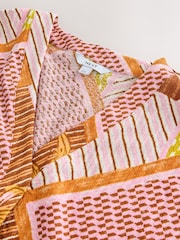Ochre Geo Print Textured V-Neck Tie Front Short Sleeve Top - Image 6 of 7