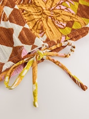 Ochre Geo Print Textured V-Neck Tie Front Short Sleeve Top - Image 7 of 7