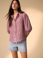 Pink Lace Half Sleeve Blouse - Image 2 of 5