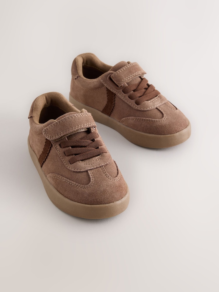 Chocolate Brown Suede Standard Fit (F) Touch Fastening Elastic Lace Trainers - Image 1 of 5 Chocolate Brown Suede Standard Fit (F) Touch Fastening Elastic Lace Trainers - Image 1 of 5