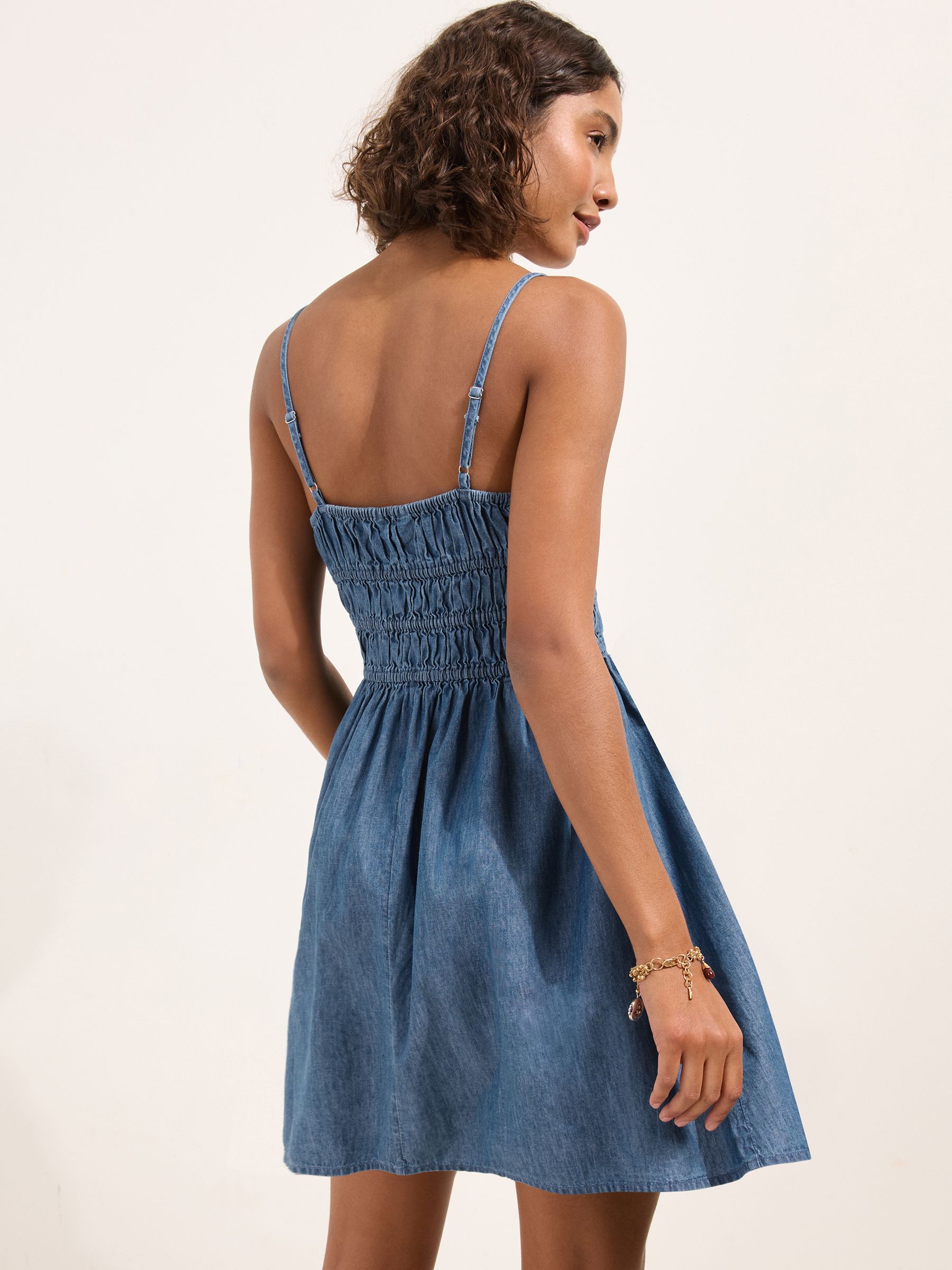 Buy Friends Like These Mid Wash Shirred Chambray Denim Cami Mini