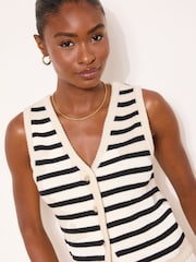 Lipsy Black/White V-Neck Stripe Buttoned Sleevless Knit Waistcoat - Image 4 of 5