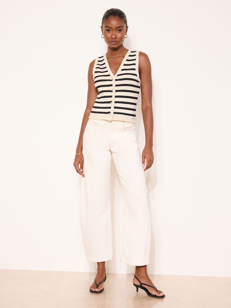 Lipsy Black/White V-Neck Stripe Buttoned Sleevless Knit Waistcoat - Image 5 of 5