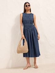 Friends Like These Rinse Wash Midaxi Shirred Waist Chambray Dress - Image 1 of 5