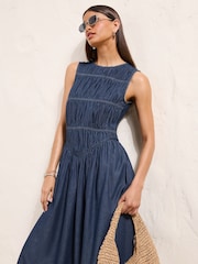 Friends Like These Rinse Wash Midaxi Shirred Waist Chambray Dress - Image 2 of 5