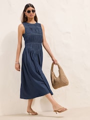 Friends Like These Rinse Wash Midaxi Shirred Waist Chambray Dress - Image 4 of 5