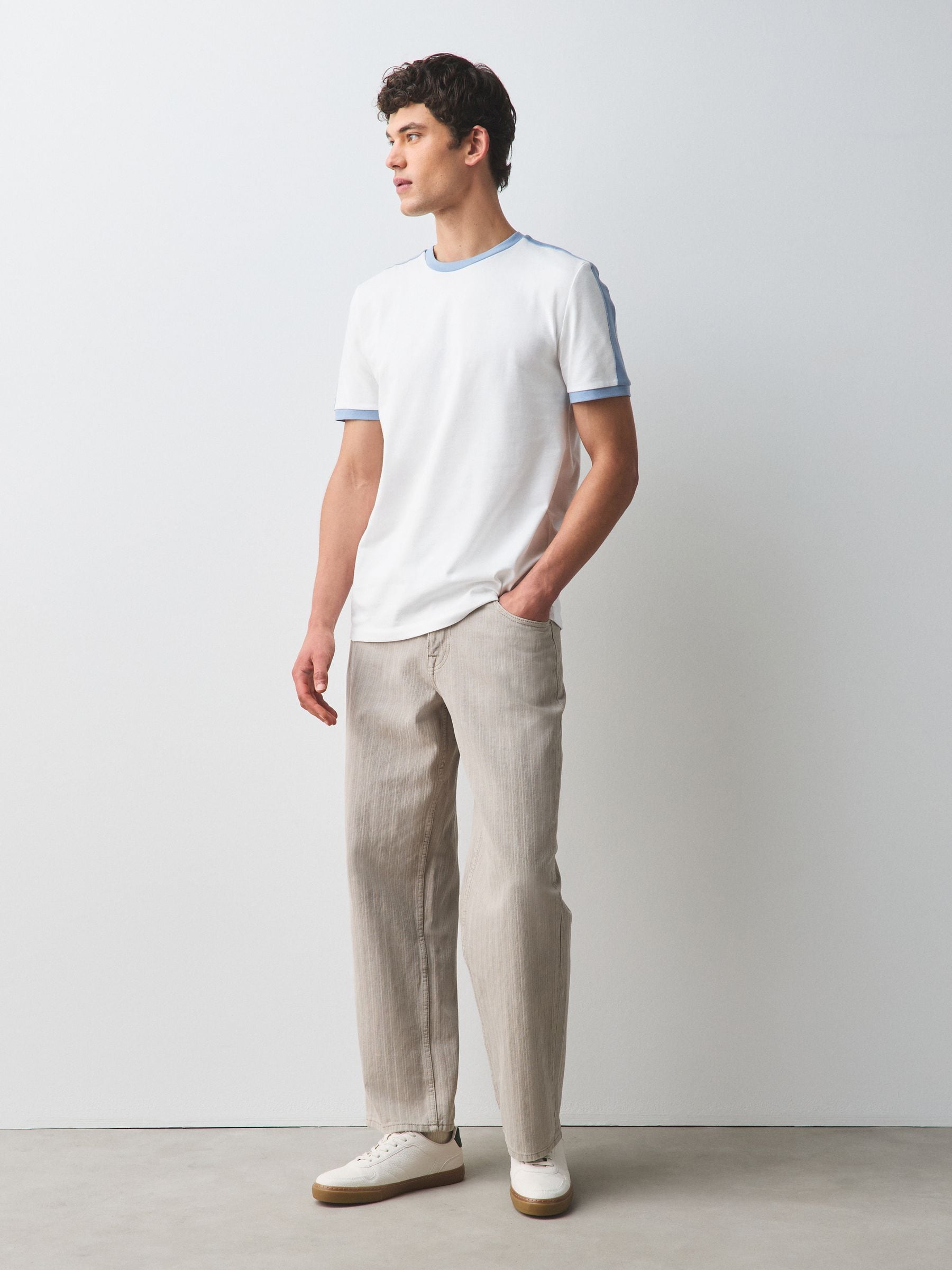 Buy Ecru White/Blue Over Arm Stripe Ringer T-Shirt from Next USA