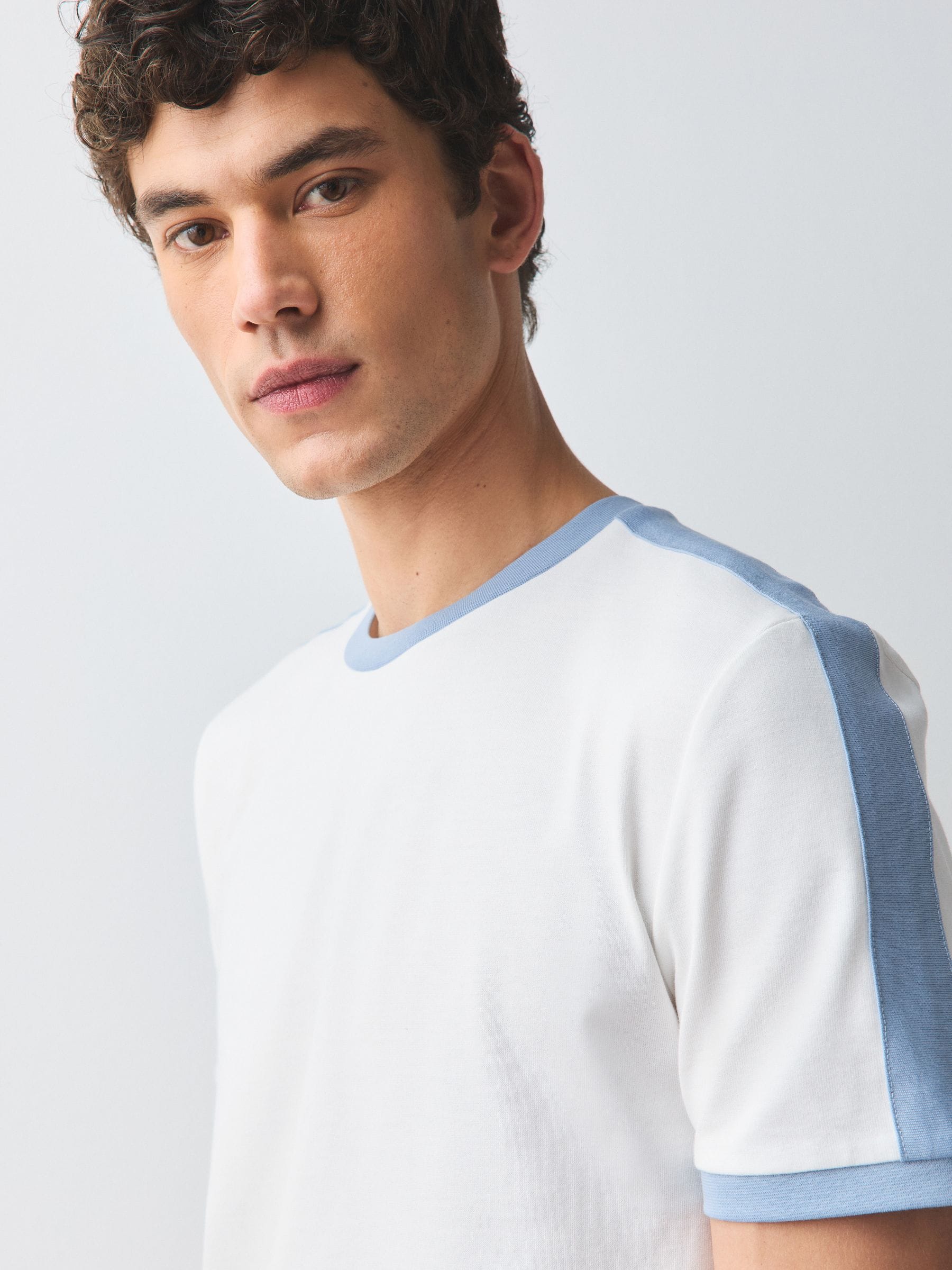 Buy Ecru White/Blue Over Arm Stripe Ringer T-Shirt from Next USA