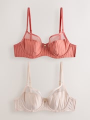 Coral/Ecru Stripe Microfibre Non-Pad Bra - Image 1 of 6