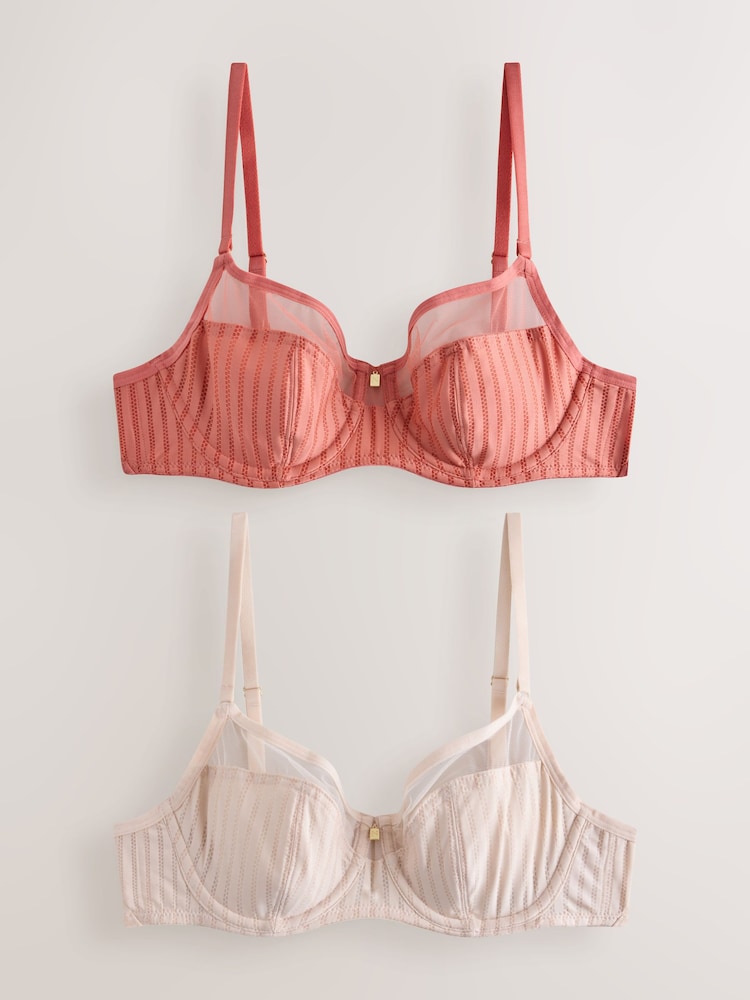 Coral/Ecru Stripe Microfibre Non-Pad Bra - Image 1 of 6 Coral/Ecru Stripe Microfibre Non-Pad Bra - Image 1 of 6