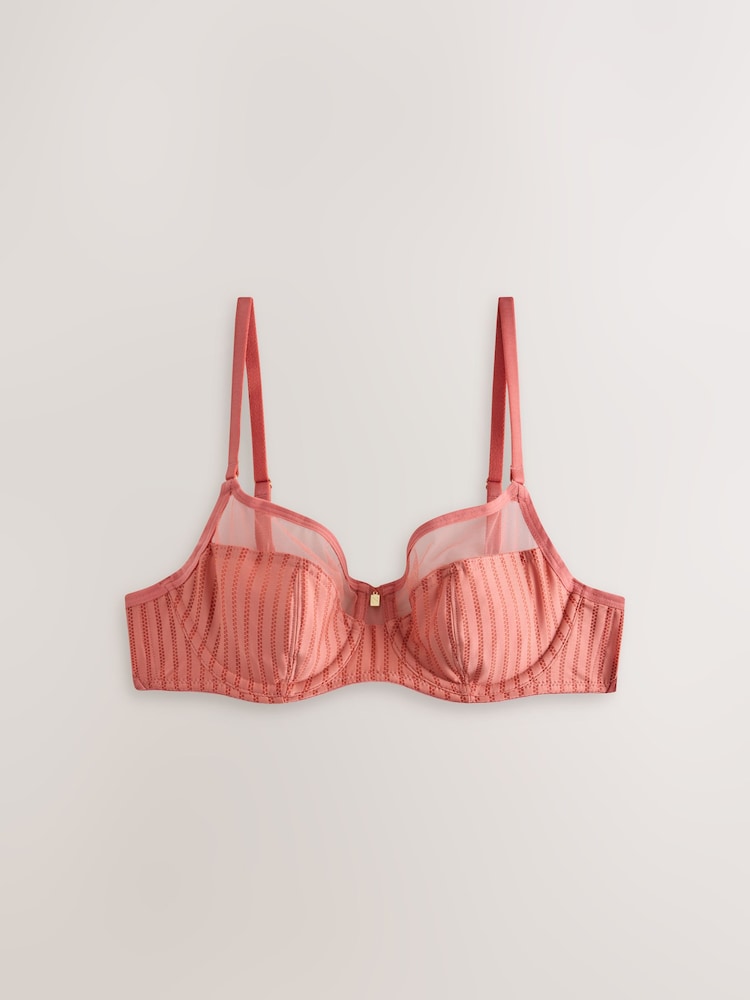 Coral/Ecru Stripe Microfibre Non-Pad Bra - Image 2 of 6 Coral/Ecru Stripe Microfibre Non-Pad Bra - Image 2 of 6