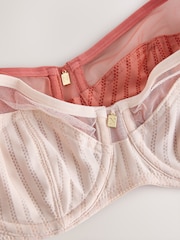 Coral/Ecru Stripe Microfibre Non-Pad Bra - Image 4 of 6