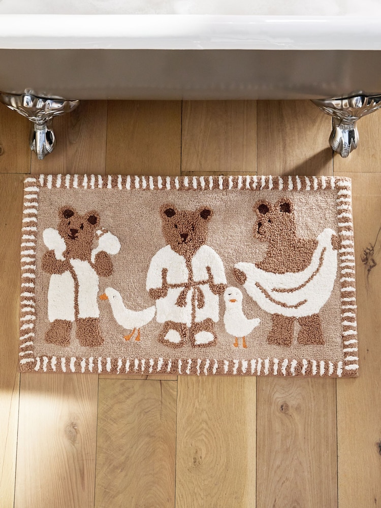 Natural Bertie Bear Cotton Bath Mat - Image 1 of 3 Natural Bertie Bear Cotton Bath Mat - Image 1 of 3