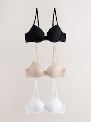 Black/White/Almond Nude Push Up A-E Ultimate Comfort Smoothing T-Shirt Bras 3 Pack - Image 1 of 6