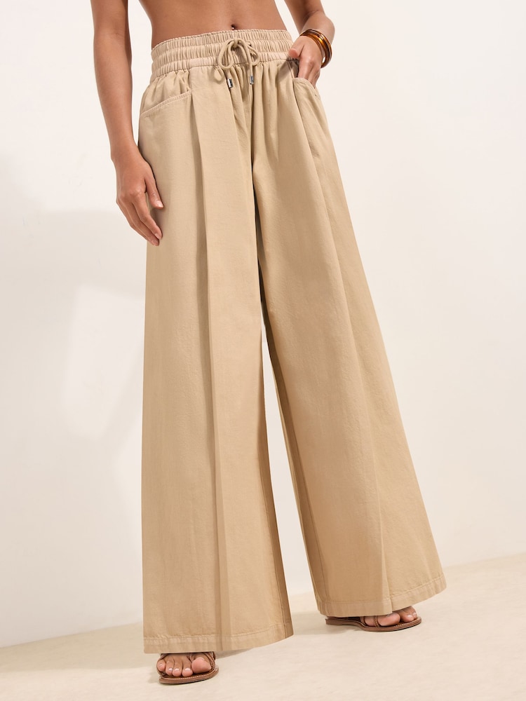 Friends Like These Stone Shirred Tie Waist Wide Leg Trousers - Image 2 of 5