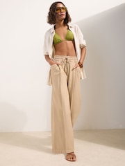 Friends Like These Stone Shirred Tie Waist Wide Leg Trousers - Image 4 of 5