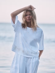 White Embellished Paisley Short Sleeve Crew Neck T-Shirt - Image 1 of 5