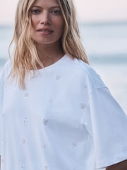 White Embellished Paisley Short Sleeve Crew Neck T-Shirt - Image 5 of 5