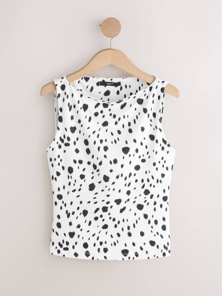 Dalmatian Print Soft Touch Slinky Boat Neck Sleeveless Top - Image 1 of 3