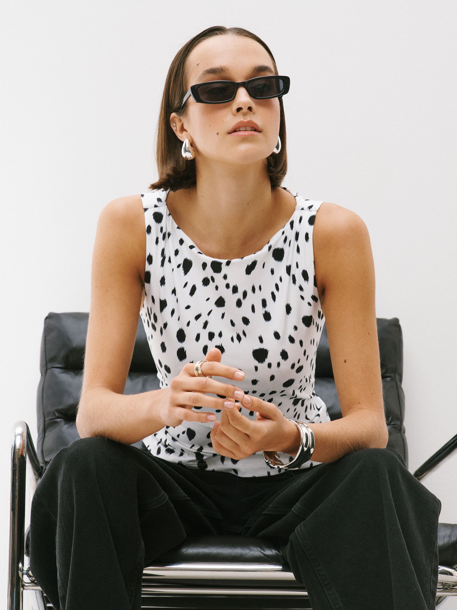 Buy White/Black Dalmatian Print Soft Touch Slinky Boat Neck