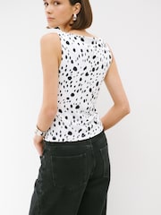 White/Black Dalmatian Print Soft Touch Slinky Boat Neck Sleeveless Top - Image 4 of 7
