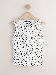 White/Black Dalmatian Print Soft Touch Slinky Boat Neck Sleeveless Top - Image 5 of 7