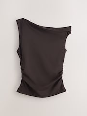 Chocolate Brown Asymmetric Sleeveless Drape Top - Image 5 of 7
