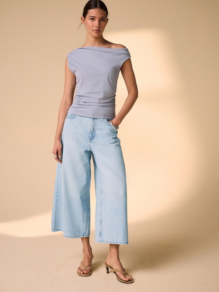 Pastel Blue Asymmetric Sleeveless Drape Top - Image 2 of 8 Pastel Blue Asymmetric Sleeveless Drape Top - Image 2 of 8