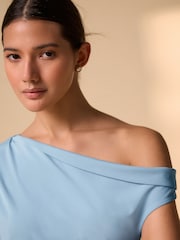 Pastel Blue Asymmetric Sleeveless Drape Top - Image 5 of 8