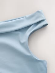 Pastel Blue Asymmetric Sleeveless Drape Top - Image 7 of 8